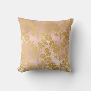 Eleganter metallischer Blush-Rosa- und Gold-Blumen Kissen