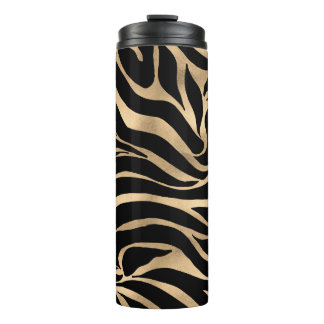 Eleganter metallischer Gold-Zebra-Schwarz-Tierdruc Thermosbecher
