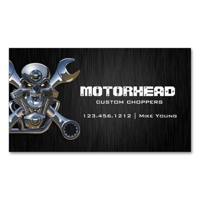 Eleganter Metallverarbeitungs-Schädel und Magnetische Visitenkarte (Vorderseite)