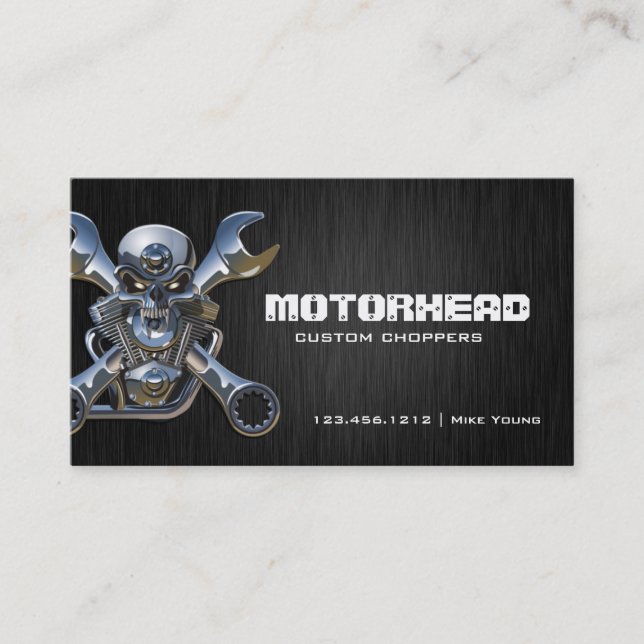 Eleganter Metallverarbeitungs-Schädel und Visitenkarte (Vorderseite)