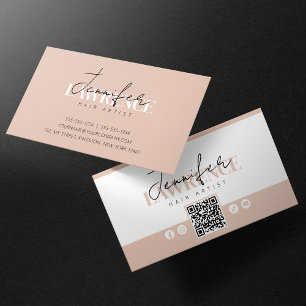 Eleganter Minimal Biege Trendy Haarstylist QR-Code Visitenkarte