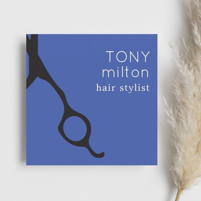 Eleganter Minimal Blue Black Scissors Friseurstyli Quadratische Visitenkarte (Von Creator hochgeladen)