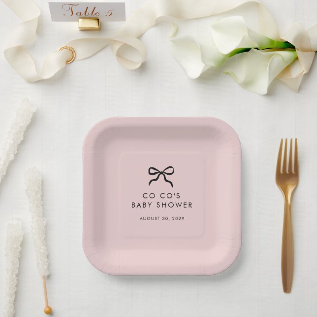 Eleganter Minimal Bow Baby Shower Cocktail Napkins Pappteller (Hochzeit)