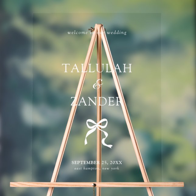 Eleganter Minimal Bow Wedding Willkommen Acrylschild (Neutral)