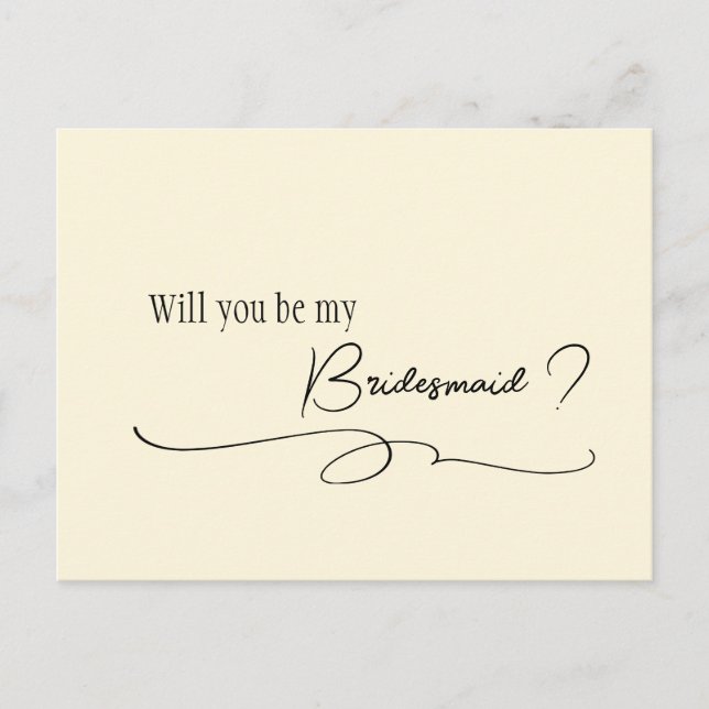 Eleganter Minimal Calligraphy Bridesmaid Vorschlag Postkarte (Vorderseite)