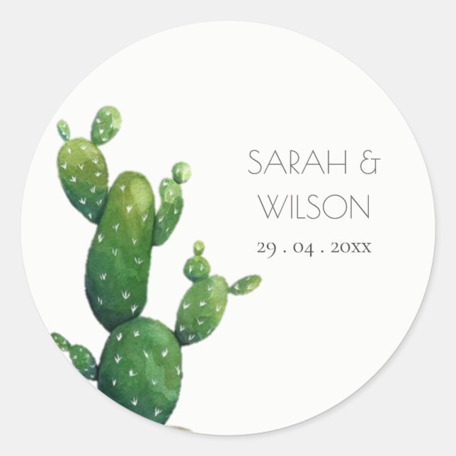 Eleganter Minimal gepotted Cactus Green Foliage Runder Aufkleber (Vorderseite)