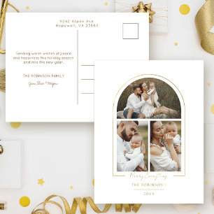 Eleganter Minimal Gold Line Arch 3-Foto Folien Feiertagspostkarte