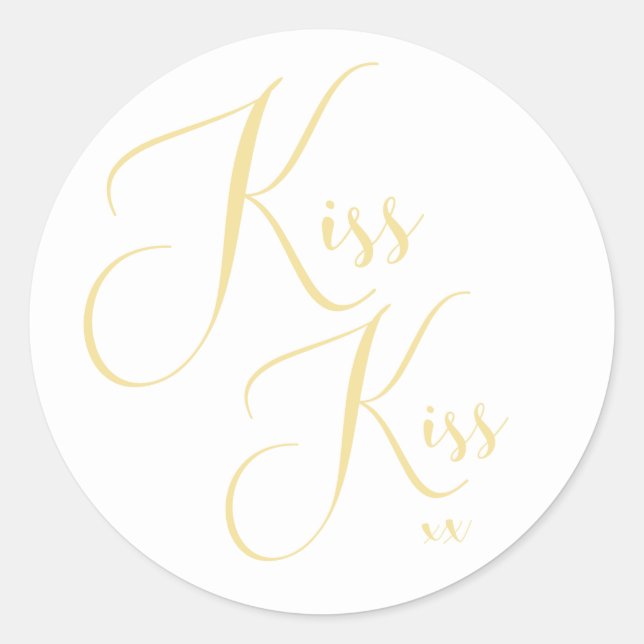 Eleganter Minimal Gold Script Schriftart Kiss Kiss Runder Aufkleber (Vorderseite)
