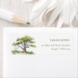 Eleganter Minimal Green Watercolor Oak Tree Adress