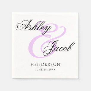 Eleganter Minimal Lila Individuelle Name Hochzeit Serviette
