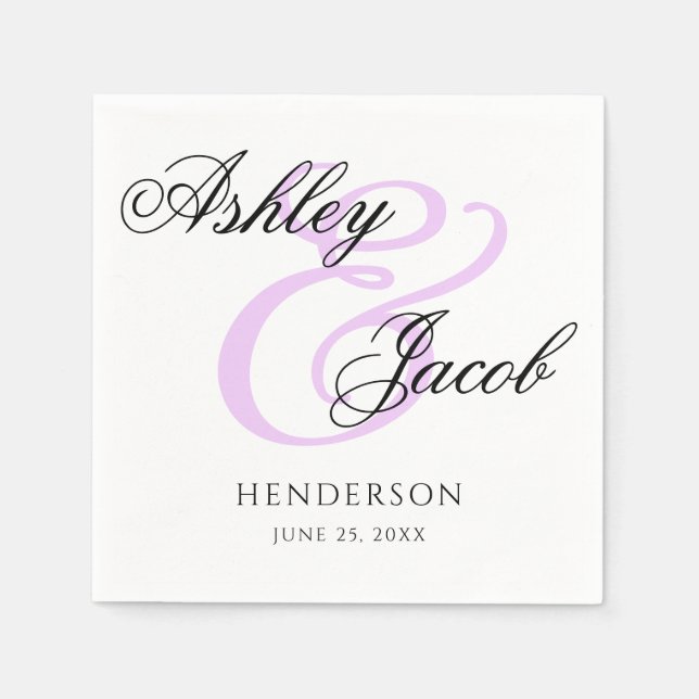 Eleganter Minimal Lila Individuelle Name Hochzeit Serviette (Vorderseite)