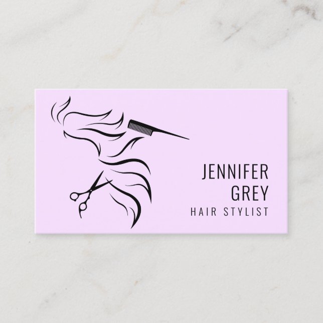 Eleganter Minimal Pastel lila Schere Friseurin Visitenkarte (Vorderseite)