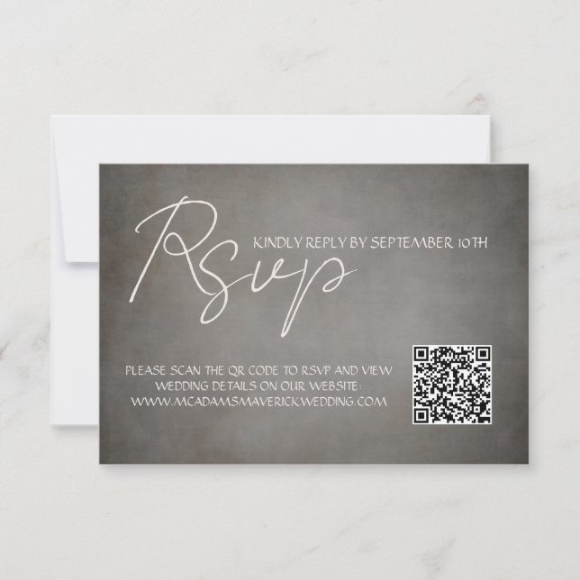 Eleganter Minimal QR Code Hochzeit RSVP Response C (Vorderseite)