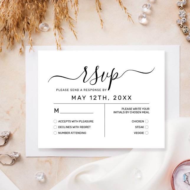 Eleganter Minimal White Black Monogram Wedding RSV RSVP Karte (Von Creator hochgeladen)