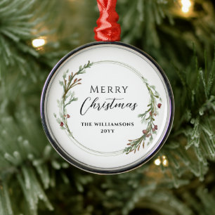 Eleganter minimaler Kranz Frohe Weihnachten Ornament Aus Metall