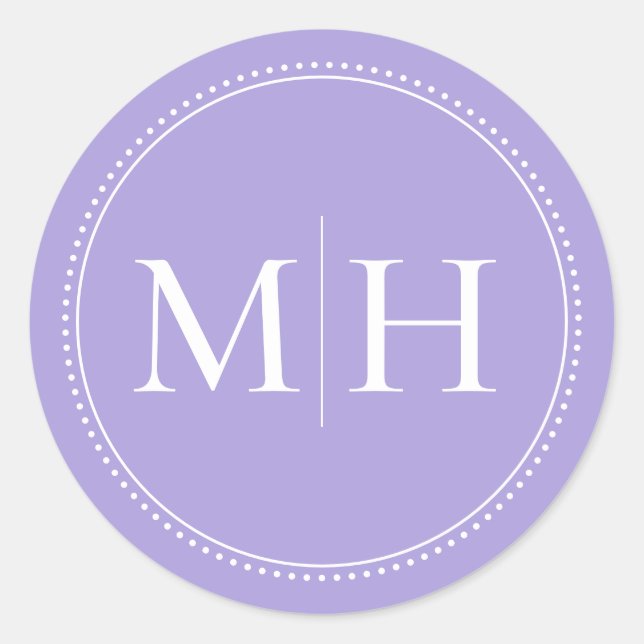 Eleganter Minimaler Lavendel Monogram Dotted Borde Runder Aufkleber (Vorderseite)