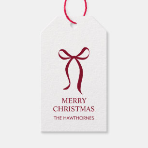 Eleganter minimaler roter Bogen Frohe Weihnachten Geschenkanhänger