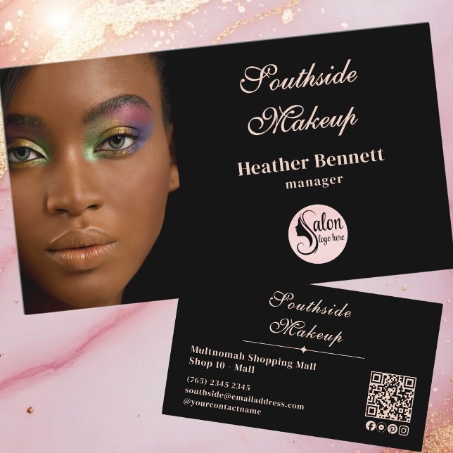 Eleganter minimaler schwarzer Makeup-Artist QR Ges Visitenkarte (Von Creator hochgeladen)