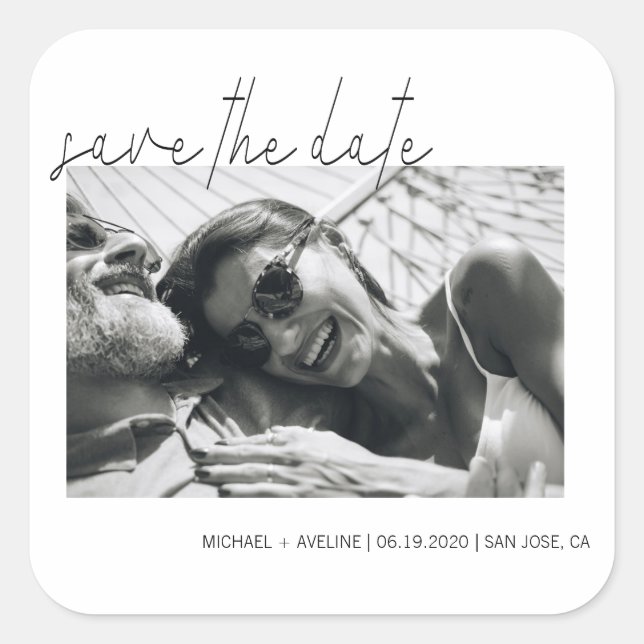 Eleganter Minimalismus ⎥ Foto Save the Date Aufkle Quadratischer Aufkleber (Vorderseite)
