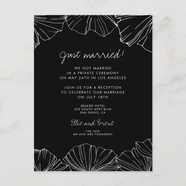 Eleganter Minimalist Ginkgo Biloba Gerade verheira Ankündigungspostkarte (Vorderseite)