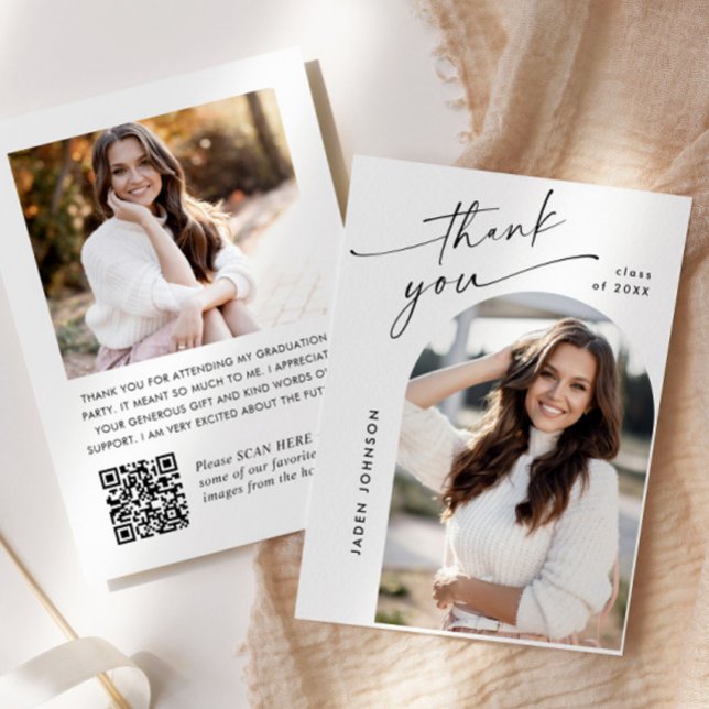 Eleganter Minimalistischer Abschluss 2 Foto QR-Cod Dankeskarte (Von Creator hochgeladen)