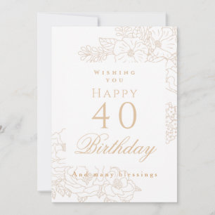 Eleganter minimalistischer Blumen 40. Weißer Gebur Karte