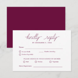 Eleganter Minimalistischer Burgund Moderner Hochze RSVP Karte