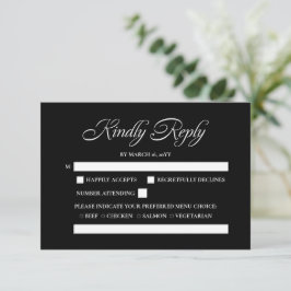 Eleganter Minimalistischer Calligrafy Black Weddin RSVP Karte