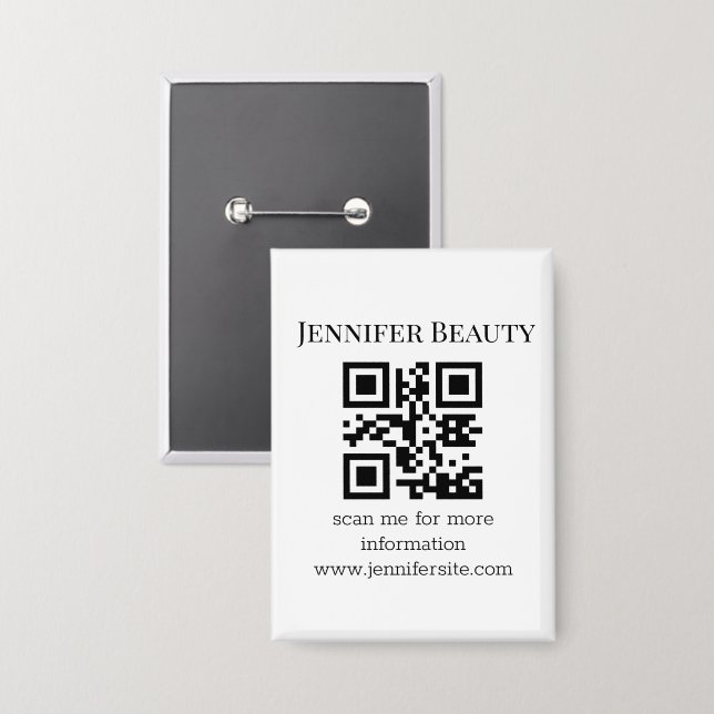 Eleganter minimalistischer Chic QR Code Kleinunter Button (Vorderseite/Rückseite)