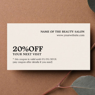 Eleganter Minimalistischer Ecru White Coupon Salon