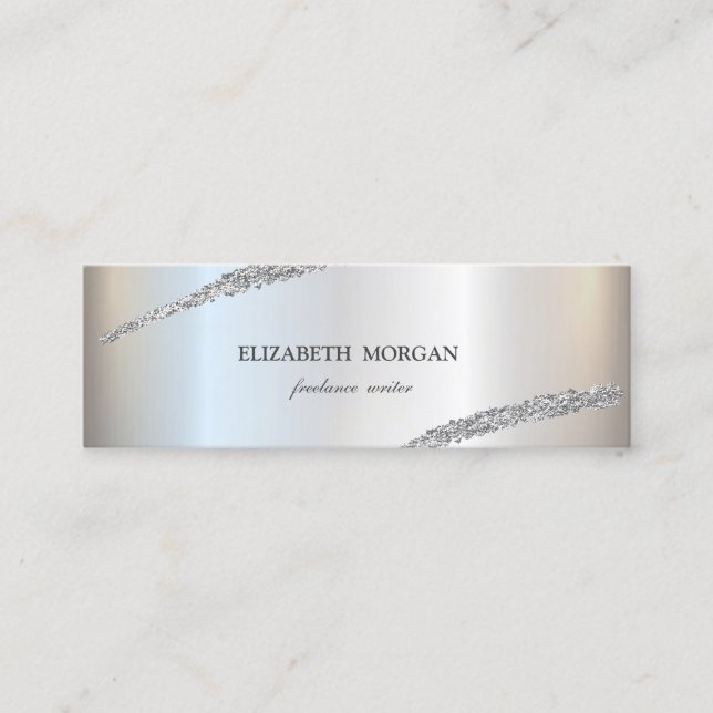 Eleganter Minimalistischer, einfacher Silver Glitz Mini Visitenkarte (Vorderseite)