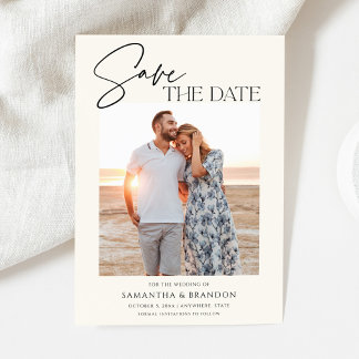 Eleganter minimalistischer Elfenbeinfoto-Save-the- Save The Date