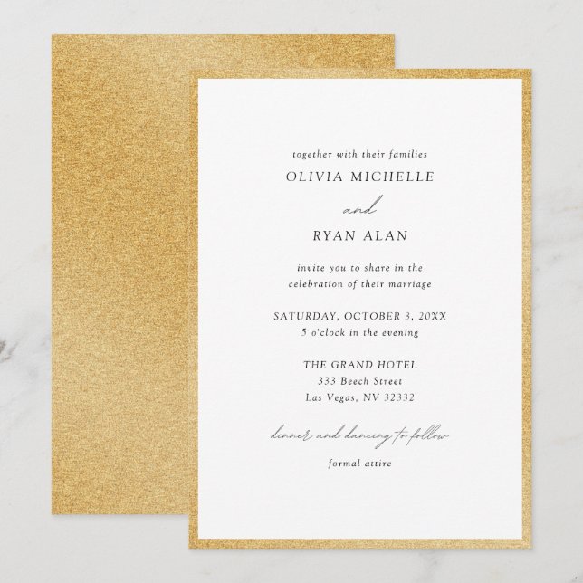 Eleganter Minimalistischer Glitzer Hochzeitsempfan Einladung (Vorne/Hinten)