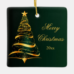Eleganter Minimalistischer Goldener Baum Frohe Wei Keramikornament