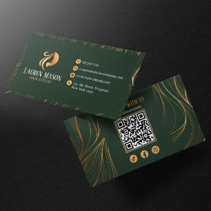 Eleganter minimalistischer grüner Gold-Hairstylist Visitenkarte