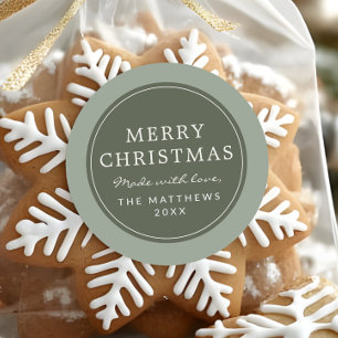 Eleganter minimalistischer grüner Weihnachtssticke Runder Aufkleber