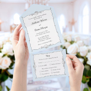 Eleganter minimalistischer handgezeichneter Rosenr All In One Einladung