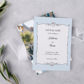 Eleganter minimalistischer handgezeichneter Rosenr Save The Date