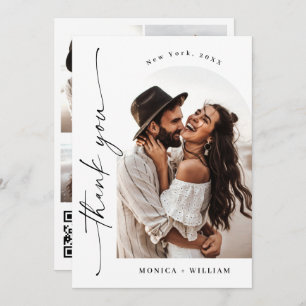 Eleganter Minimalistischer Hochzeitcode 5 Foto QR Dankeskarte