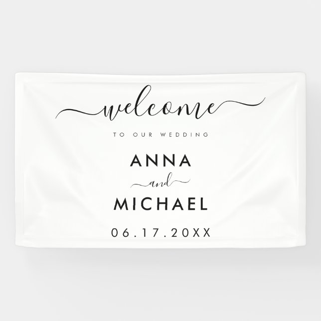 Eleganter Minimalistischer Hochzeitsempfang Banner (Horizontal)