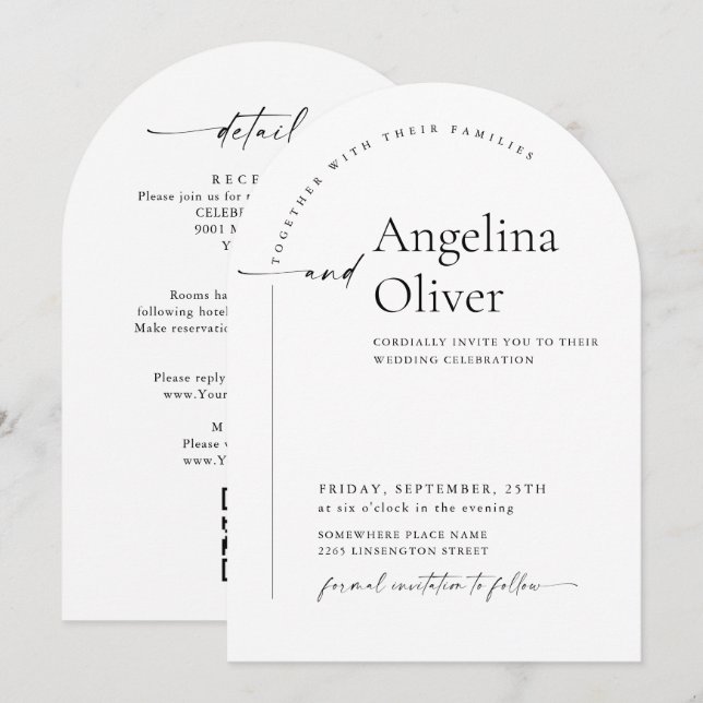 Eleganter Minimalistischer Kalligrafie-QR-Code Einladung (Vorne/Hinten)