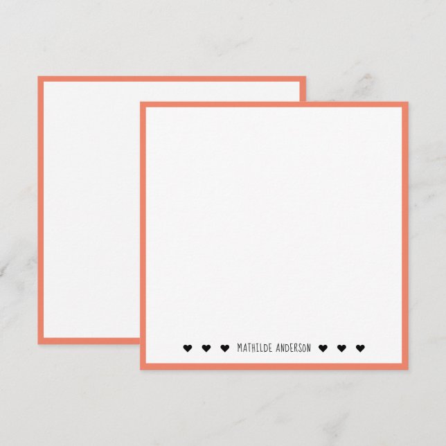 Eleganter Minimalistischer Korallengrenzname Mitteilungskarte (Vorne/Hinten)