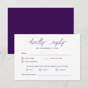 Eleganter Minimalistischer Lila Einfache Hochzeit RSVP Karte