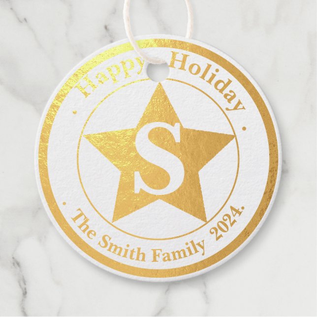 Eleganter Minimalistischer Monogram Happy Holiday Geschenkanhänger (Vorderseite)