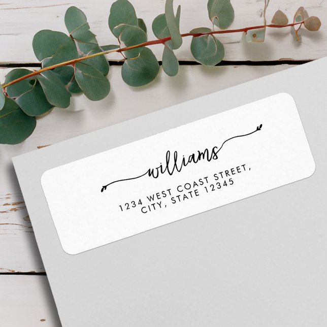 Eleganter Minimalistischer Name für Schwarz und We (Elegant Black and White Minimalist Script Name Label)