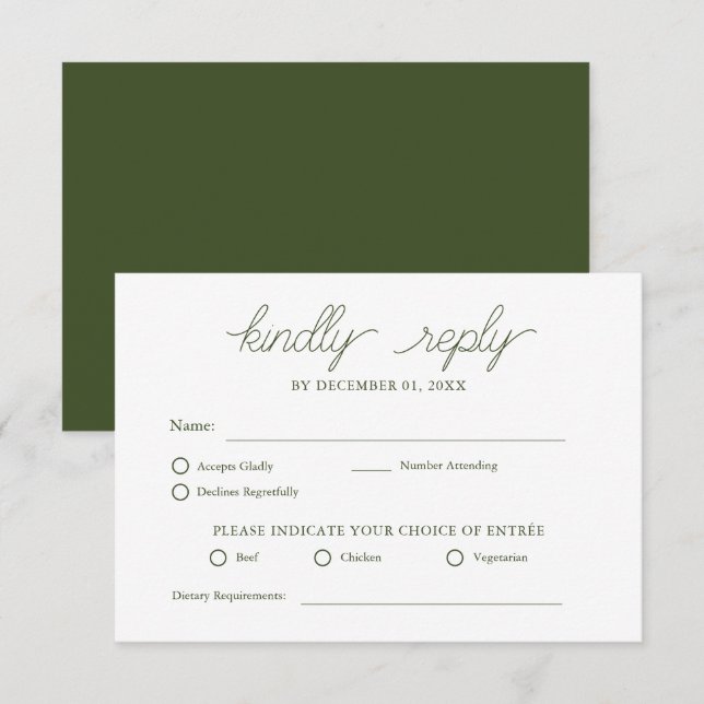 Eleganter Minimalistischer Olive Green Wedding RSV RSVP Karte (Vorne/Hinten)