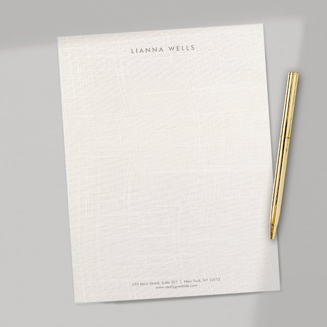 Eleganter Minimalistischer Personalisierter Linen  Briefbogen (Ivory linen background letterhead - EXPLORE COLLECTION BELOW)