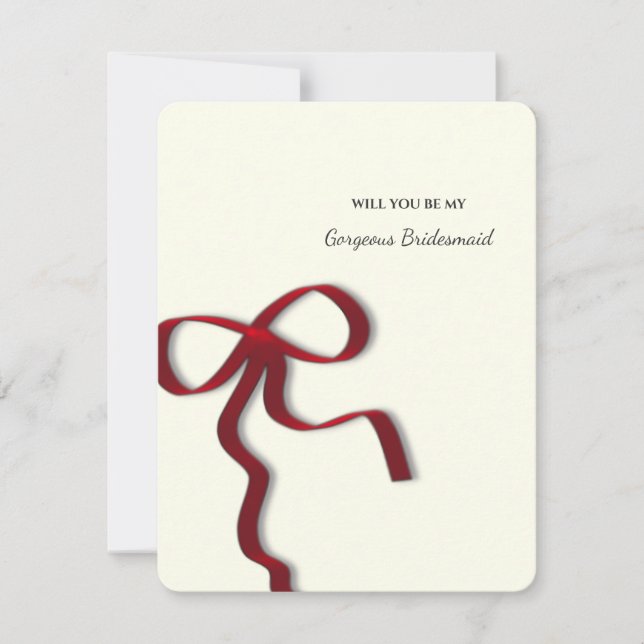 Eleganter Minimalistischer Red Bow Bridesmaid-Vors Einladung (Vorderseite)
