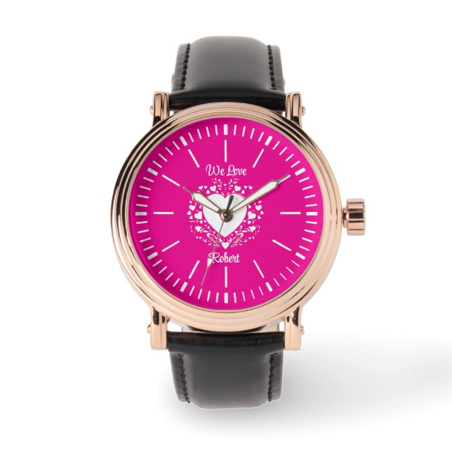 Eleganter, minimalistischer, rosa, geblümter Text Armbanduhr (Vorderseite)
