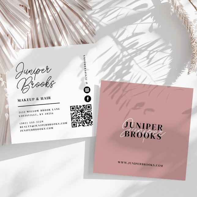 Eleganter Minimalistischer, rosa QR-Code Quadratische Visitenkarte (Von Creator hochgeladen)